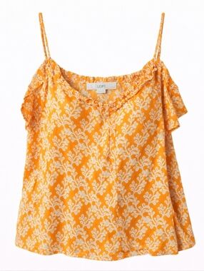 LOFT Orange Floral Cami Tank Ruffle Trim Spaghetti Strap Petite Large